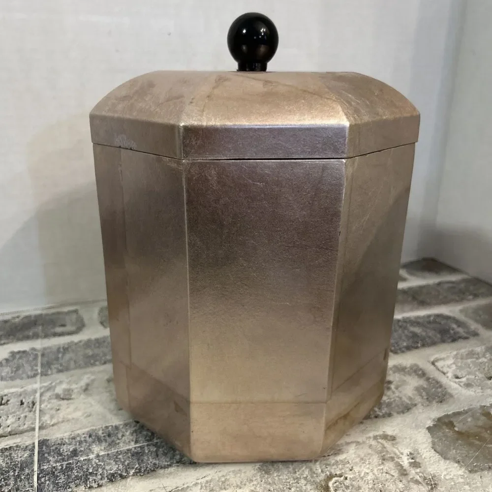 Gold Leaf Lacquer Ware Octagonal Lidded Ice Bucket by Nancy Calhoun Design